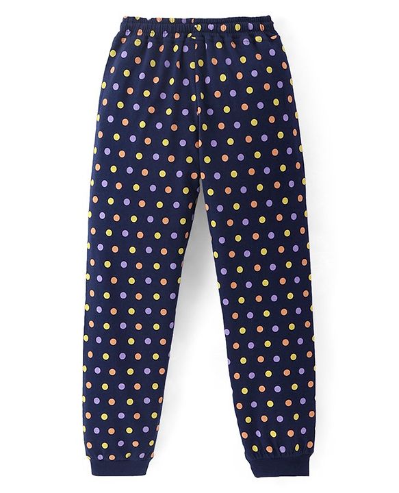 Pine Kids Disney Cotton Knit Full Sleeves Night Suit With Disney Frozen Princess Graphics - Navy