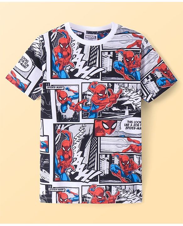 Pine Kids Marvel Single Jersey Knit Half Sleeve Night Suit with Spiderman Print - Multicolor