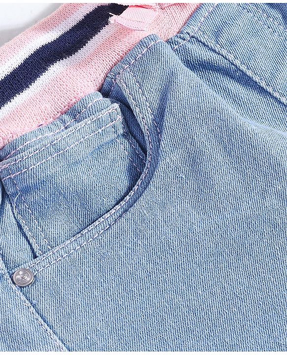 Babyhug Denim Full Length Joggers with Bow Applique - Dark Blue