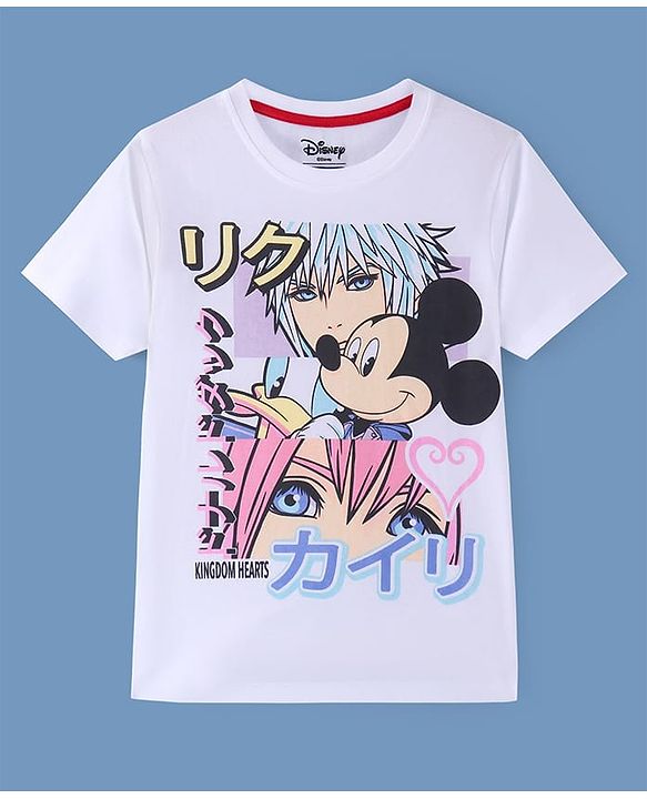 Pine Kids Disney Cotton Knit Half Sleeves T-Shirt With Mickey Mouse Graphics -White
