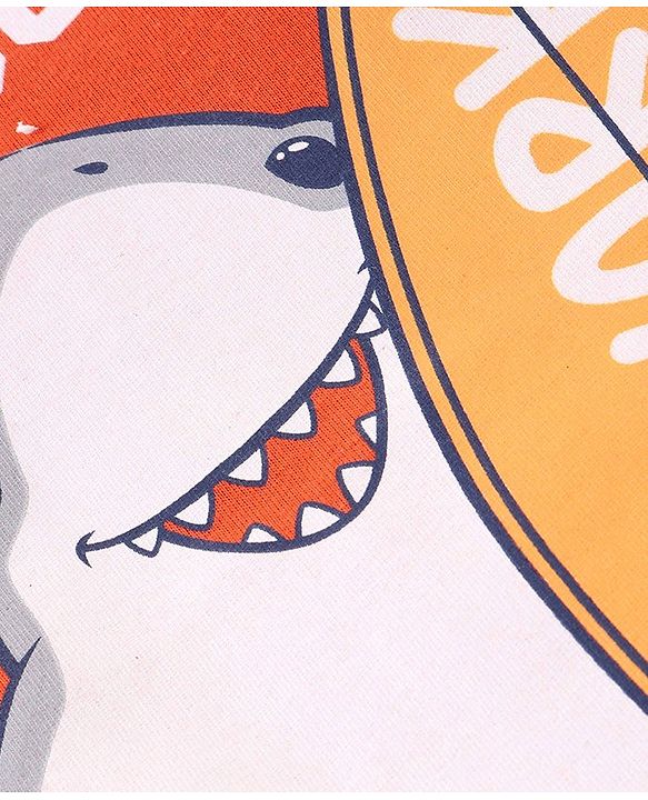 Babyhug Cotton Knit Half Sleeves Surfing Shark Print Night Suit - Red
