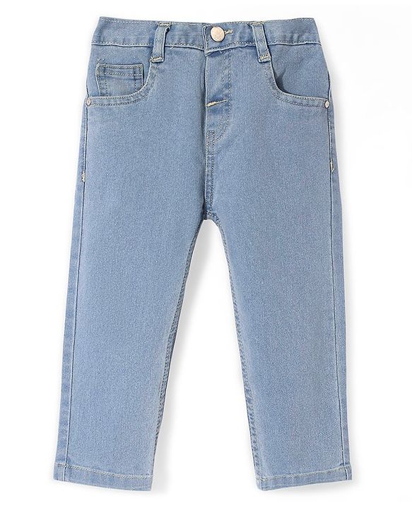 Babyhug Full Length Denim Washed Jeans with Stretch - Light Blue