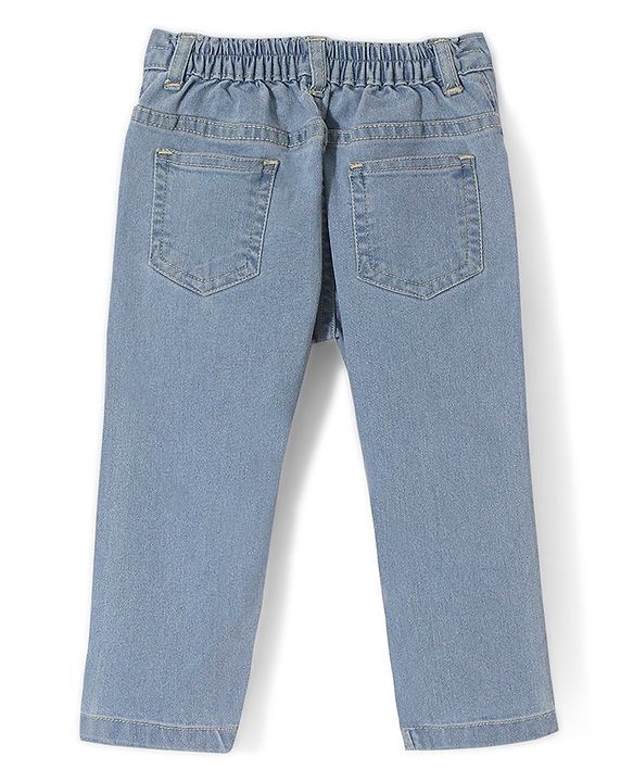 Babyhug Full Length Denim Washed Jeans with Stretch - Light Blue