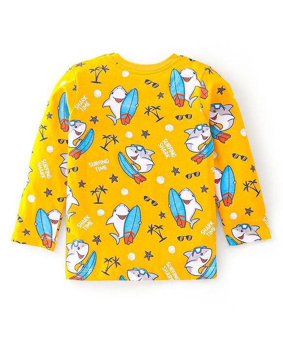 Babyhug Cotton Knit Full Sleeves Night Suit with Dolphin Printed- Yellow