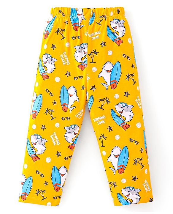 Babyhug Cotton Knit Full Sleeves Night Suit with Dolphin Printed- Yellow