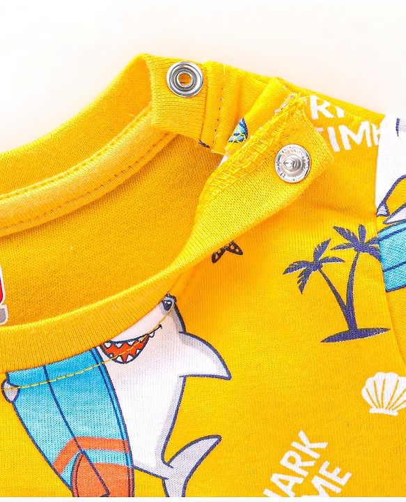 Babyhug Cotton Knit Full Sleeves Night Suit with Dolphin Printed- Yellow
