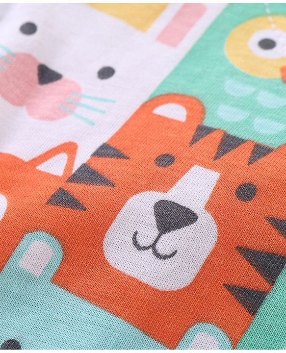 Babyhug Cotton Knit Half Sleeves T-Shirt & Shorts Set With Animal Print - Blue