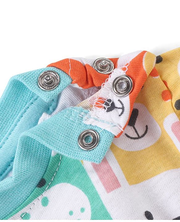 Babyhug Cotton Knit Half Sleeves T-Shirt & Shorts Set With Animal Print - Blue