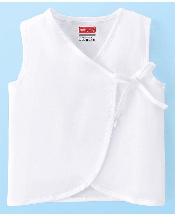 Babyhug 100% Cotton Woven Sleeveless Side Tie Knot Jhablas Solid Pack of 3 - White