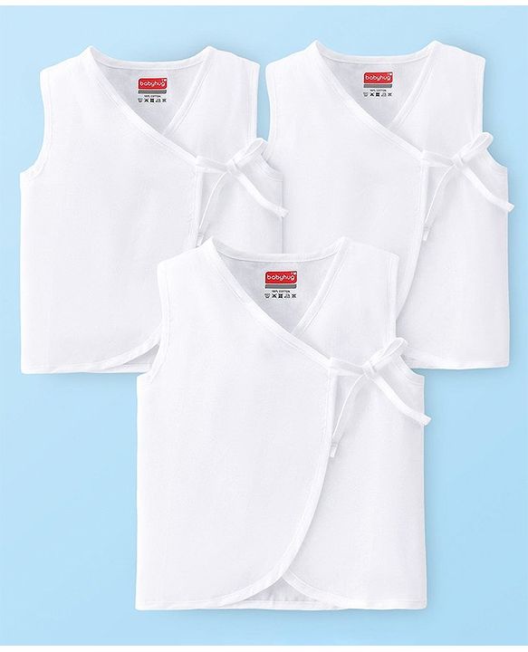 Babyhug 100% Cotton Woven Sleeveless Side Tie Knot Jhablas Solid Pack of 3 - White