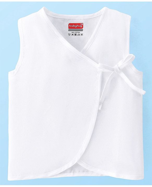 Babyhug 100% Cotton Woven Sleeveless Side Tie Knot Jhablas Solid Pack of 3 - White