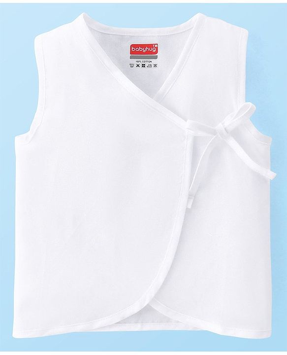 Babyhug 100% Cotton Woven Sleeveless Side Tie Knot Jhablas Solid Pack of 3 - White