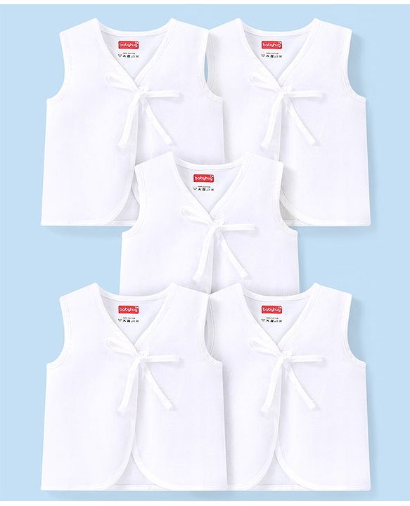 Babyhug 100% Cotton Woven Sleeveless Jhablas Solid Colour Pack of 5 - White