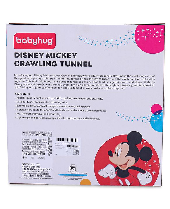 Babyhug Disney Mickey Mouse 6 Feet Long Foldable Crawling Tunnel - Red