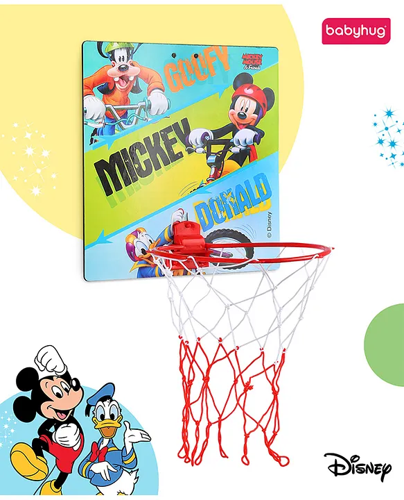 Babyhug Disney Mickey Mouse Basket Ball with Hoop,Hanging Board