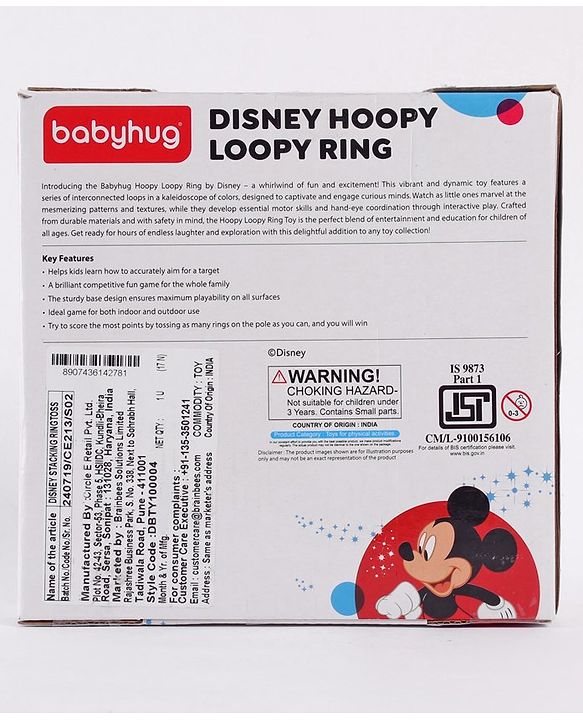 Babyhug Disney Mickey Hoopy Loopy Fun Stacking Ring Toss - Yellow & Red