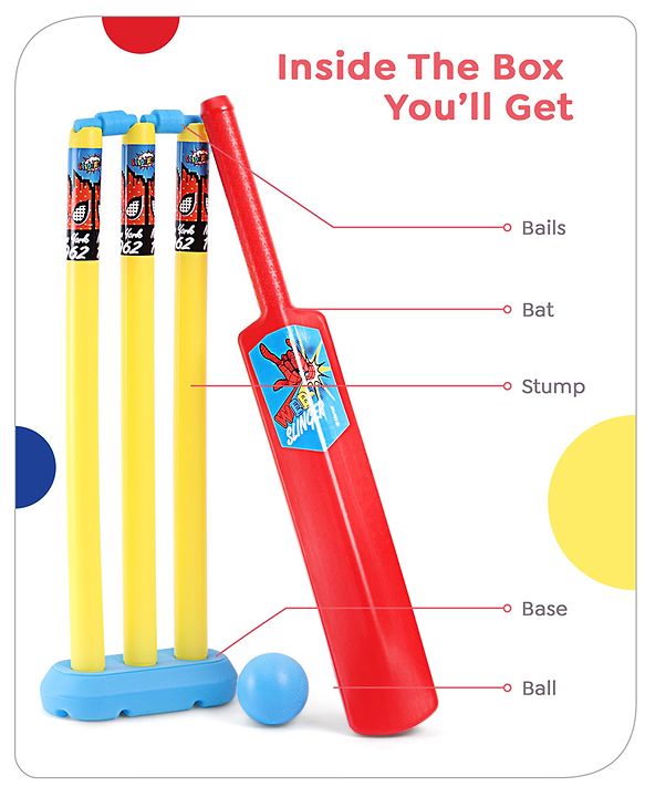 Babyhug Disney Spiderman Cricket Set Size 3- Red & Yellow