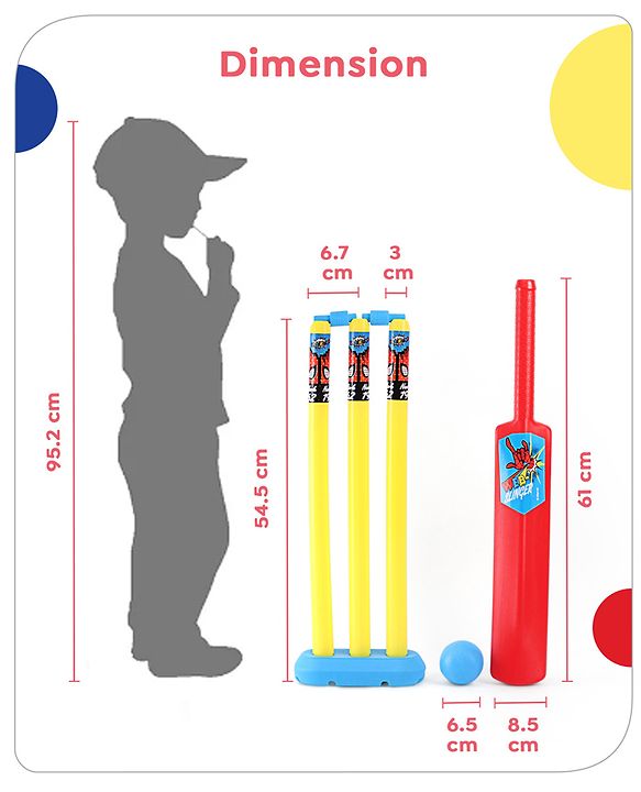 Babyhug Disney Spiderman Cricket Set Size 3- Red & Yellow