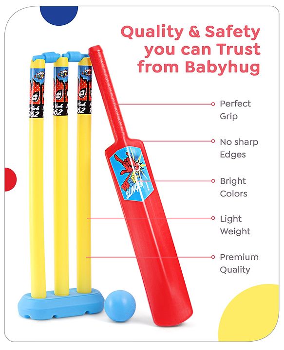 Babyhug Disney Spiderman Cricket Set Size 3- Red & Yellow