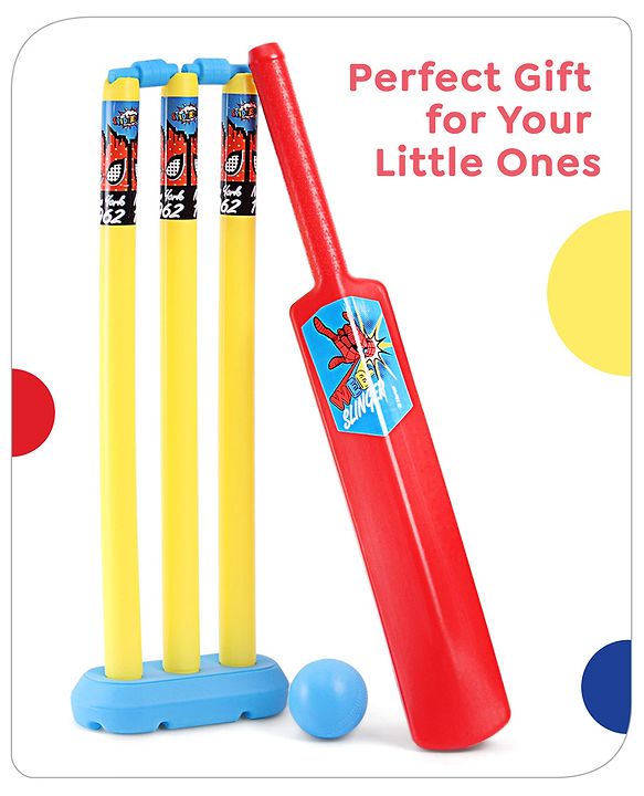 Babyhug Disney Spiderman Cricket Set Size 3- Red & Yellow