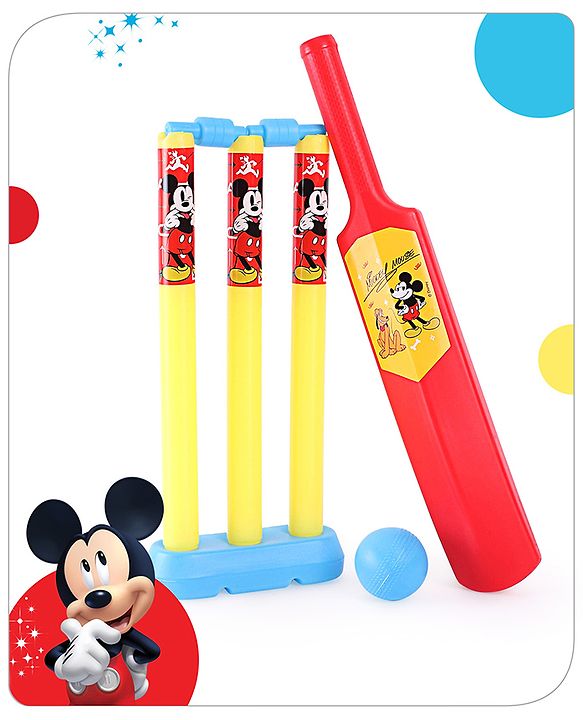Babyhug Disney Junior Mickey Mouse Cricket Set Size 1 - Red & Yellow