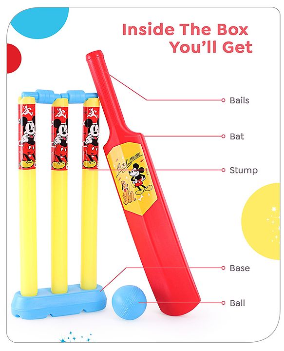 Babyhug Disney Junior Mickey Mouse Cricket Set Size 1 - Red & Yellow