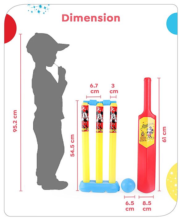 Babyhug Disney Junior Mickey Mouse Cricket Set Size 1 - Red & Yellow