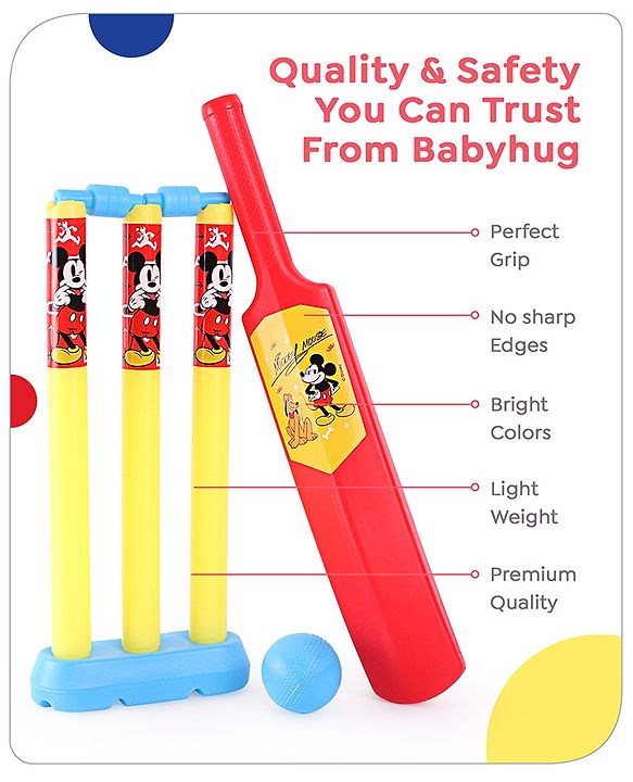 Babyhug Disney Junior Mickey Mouse Cricket Set Size 1 - Red & Yellow