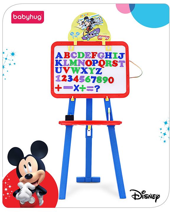 Babyhug Disney Mickey Mouse 8-in-1 Easel Board - Multicolor | Magnetic Whiteboard & Chalkboard with Alpha & Numric | Hight Adjustable | Enhances Learning & Creativity | Multicolor |BIS Certified