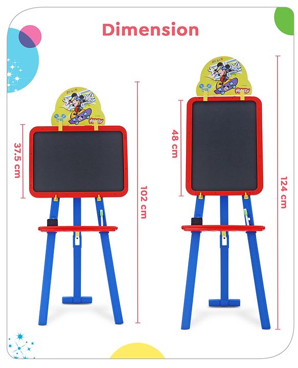Babyhug Disney Mickey Mouse 8-in-1 Easel Board - Multicolor | Magnetic Whiteboard & Chalkboard with Alpha & Numric | Hight Adjustable | Enhances Learning & Creativity | Multicolor |BIS Certified