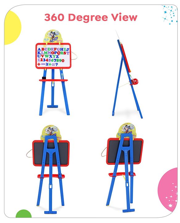 Babyhug Disney Mickey Mouse 8-in-1 Easel Board - Multicolor | Magnetic Whiteboard & Chalkboard with Alpha & Numric | Hight Adjustable | Enhances Learning & Creativity | Multicolor |BIS Certified