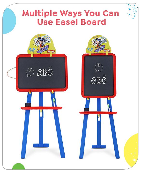 Babyhug Disney Mickey Mouse 8-in-1 Easel Board - Multicolor | Magnetic Whiteboard & Chalkboard with Alpha & Numric | Hight Adjustable | Enhances Learning & Creativity | Multicolor |BIS Certified