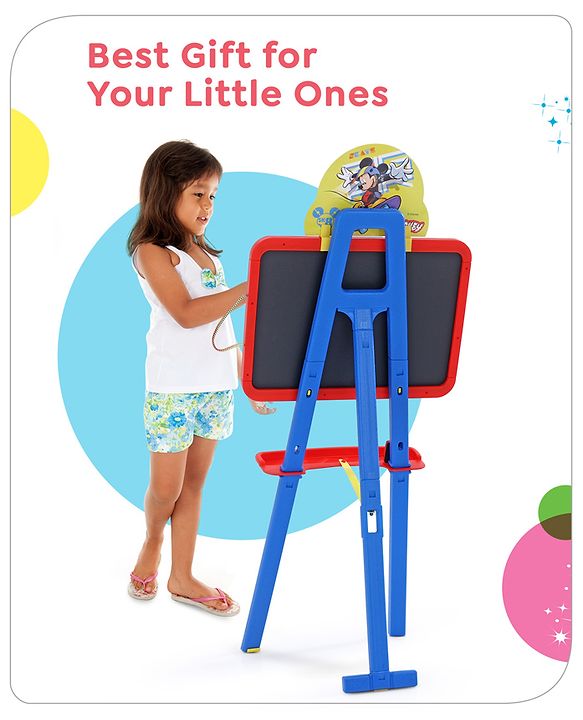 Babyhug Disney Mickey Mouse 8-in-1 Easel Board - Multicolor | Magnetic Whiteboard & Chalkboard with Alpha & Numric | Hight Adjustable | Enhances Learning & Creativity | Multicolor |BIS Certified