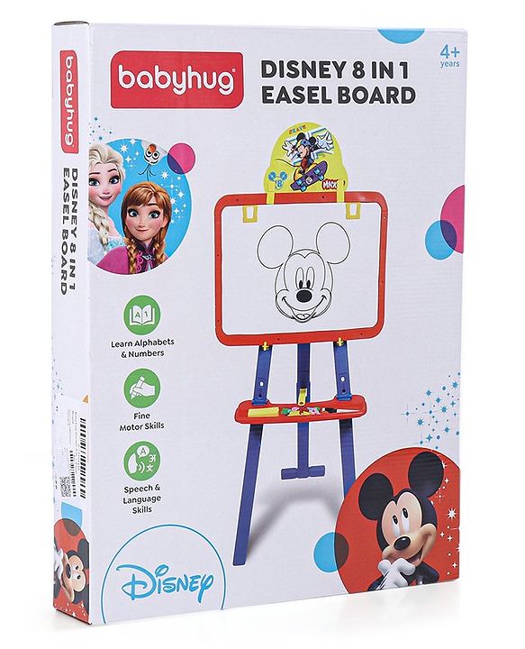 Babyhug Disney Mickey Mouse 8-in-1 Easel Board - Multicolor | Magnetic Whiteboard & Chalkboard with Alpha & Numric | Hight Adjustable | Enhances Learning & Creativity | Multicolor |BIS Certified