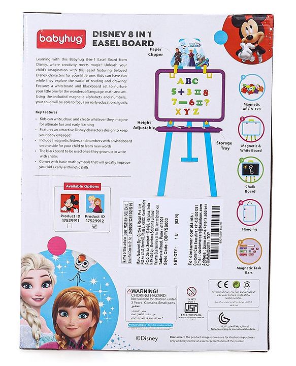Babyhug Disney Mickey Mouse 8-in-1 Easel Board - Multicolor | Magnetic Whiteboard & Chalkboard with Alpha & Numric | Hight Adjustable | Enhances Learning & Creativity | Multicolor |BIS Certified