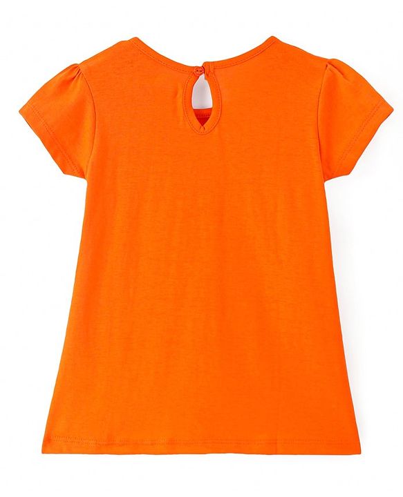 Babyhug Single Jersey Knit Half Sleeves Solid & Carrot Printed Frocks with Bow Applique Pack of 2 - Orange & Pink