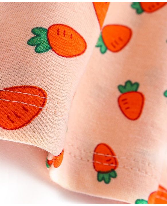 Babyhug Single Jersey Knit Half Sleeves Solid & Carrot Printed Frocks with Bow Applique Pack of 2 - Orange & Pink