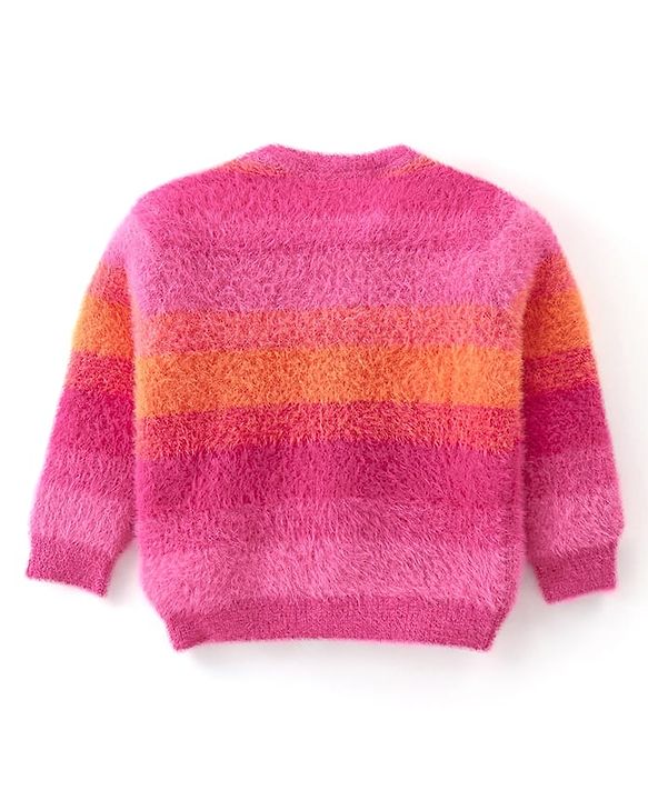Babyhug Knitted Full Sleeves Striped Front Open Sweater- Multicolor