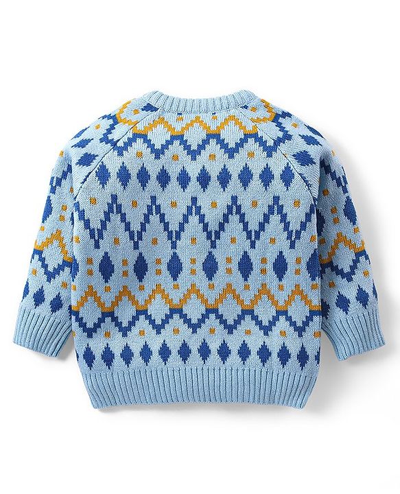 Babyhug Knitted Full Sleeves Pullover Sweater with Aztec Design - Multicolour
