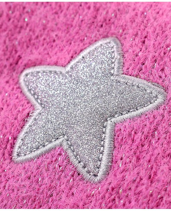 Babyhug Knit Full Sleeves Solid Colour Turtle Neck Sweater with Star Applique - Pink