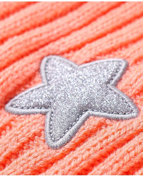 Babyhug Knit Full Sleeves Solid Colour Turtle Neck Sweater with Star Applique - Orange