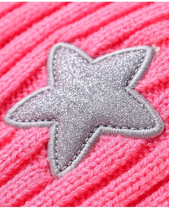Babyhug Knit Full Sleeves Solid Colour Turtle Neck Sweater with Star Applique - Pink