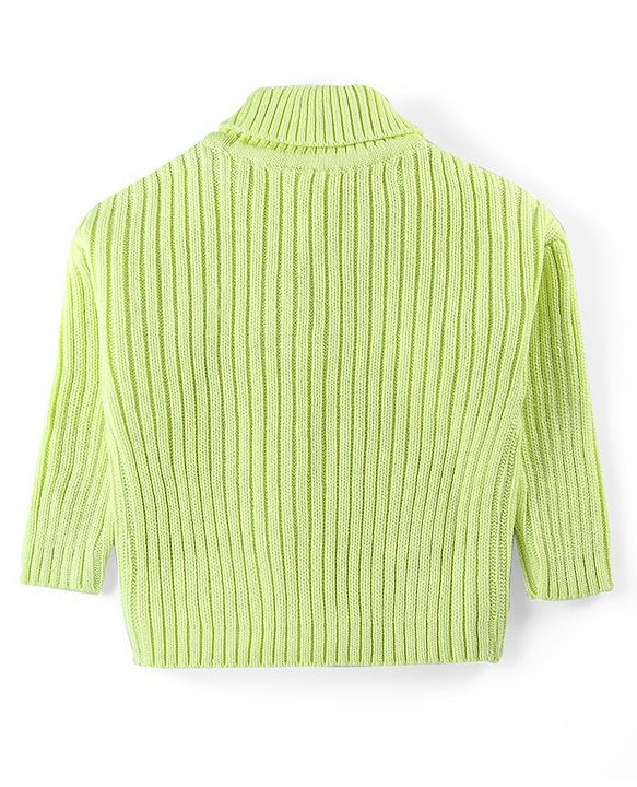 Babyhug Knit Full Sleeves Solid Colour Turtle Neck Sweater with Star Applique - Pink