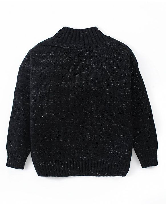 Babyhug Knitted Full Sleeves Shimmered Pullover Sweater with Reversible Sequins Detailing - Black