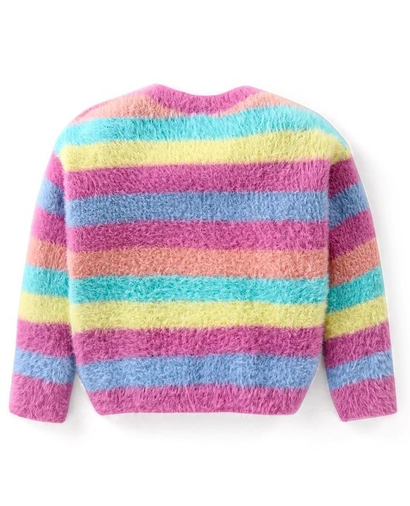 Babyhug Knitted Full Sleeves Pullover Sweater with Striped & Floral Design - Multicolour