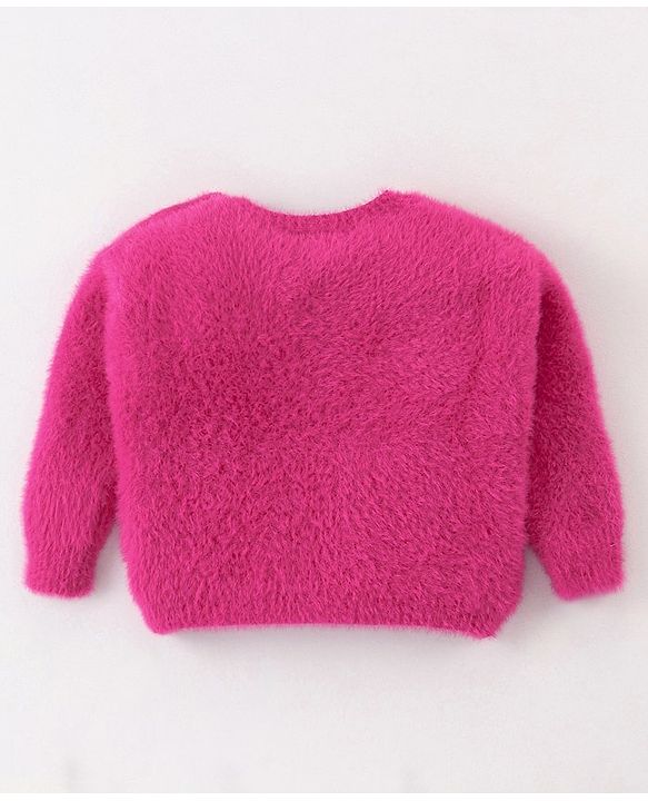 Babyhug Knitted Full Sleeves Pullover Sweater with Sequin Star Embroidery - Fuchsia