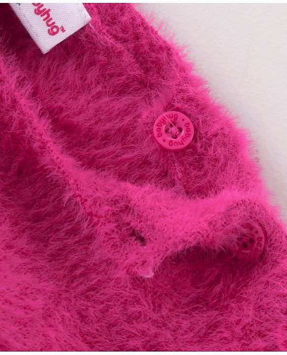 Babyhug Knitted Full Sleeves Pullover Sweater with Sequin Star Embroidery - Fuchsia