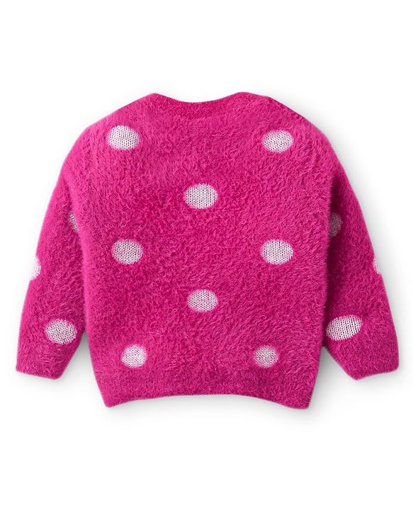 Babyhug Knitted Full Sleeves Pullover Sweater with Polka Dots Design - Fuschia