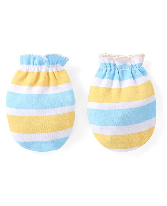 Babyhug 100% Cotton Mittens Multicolor Pack of 3 - Blue & Yellow