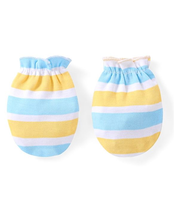 Babyhug 100% Cotton Mittens Multicolor Pack of 3 - Blue & Yellow